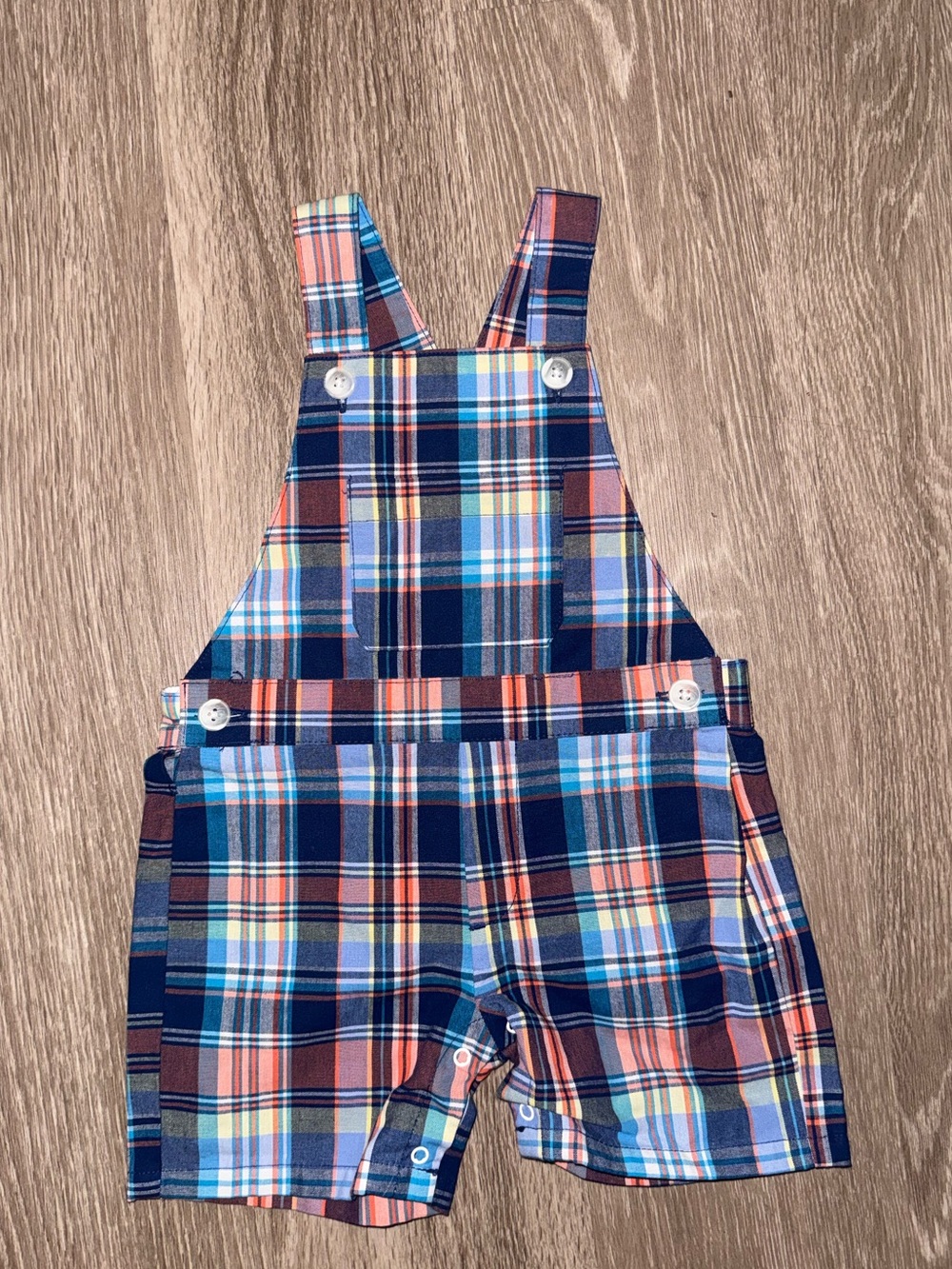 Plaid Navy and Coral Kids Overalls